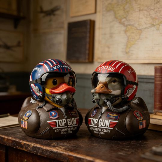 Top Gun 40th Anniversary Pilot Rubber Duck, Collectible Aviator Figurine, Movie Fan Gift, Retro 80s Desk Decor