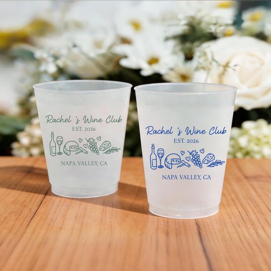 Personalized Frosted Plastic Cups, Custom Wine Club Cups, Winery Bachelorette Favors