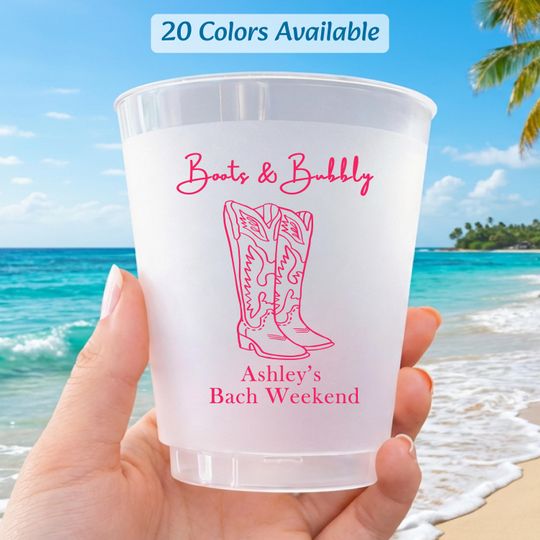 Personalized Frosted Plastic Cups, Last Rodeo Bachelorette Cups, Boots and Bubbly Bach, Nashville Bach Weekend Favor