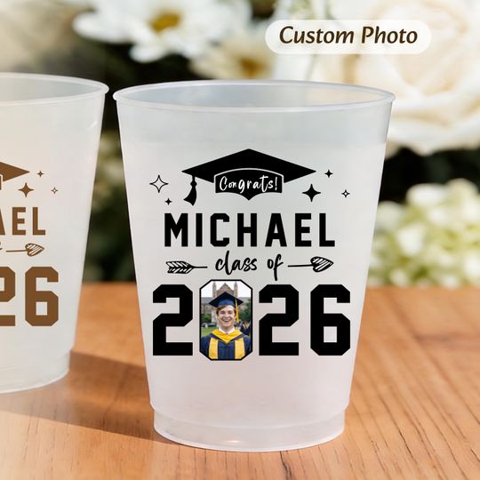 Custom Photo Graduation Frosted Cups, Personalized Grad Party Cups, High School College Graduation Favor