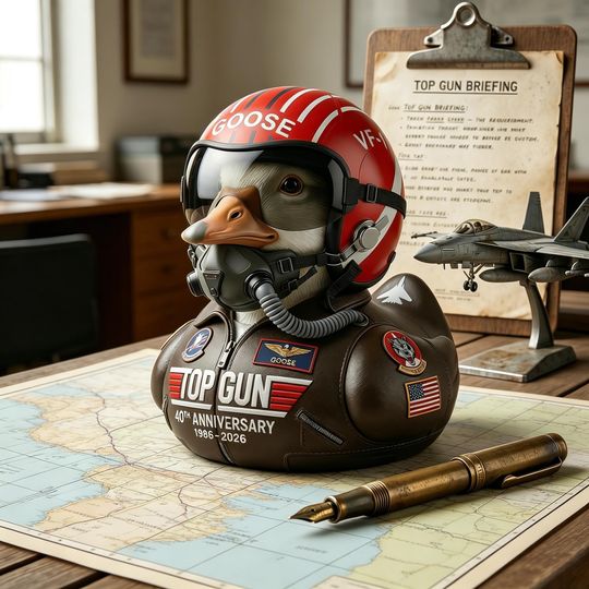 Top Gun 40th Anniversary Maverick Pilot Rubber Duck | Collectible Aviator Bath Toy, Movie Fan Gift for Kids & Adults
