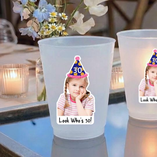 Personalized Birthday Frosted Cups, Custom Photo Stadium Cups, Face Party Cups, Birthday Party Favors