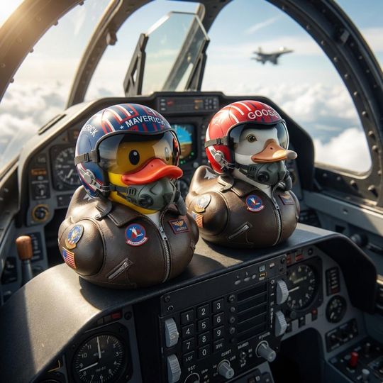 Top Gun 40th Anniversary Maverick Pilot Rubber Duck,Goose Pilot Duck, Aviator Bath Toy, Movie Collectible, Fighter Pilot Gift, Top Gun Decor