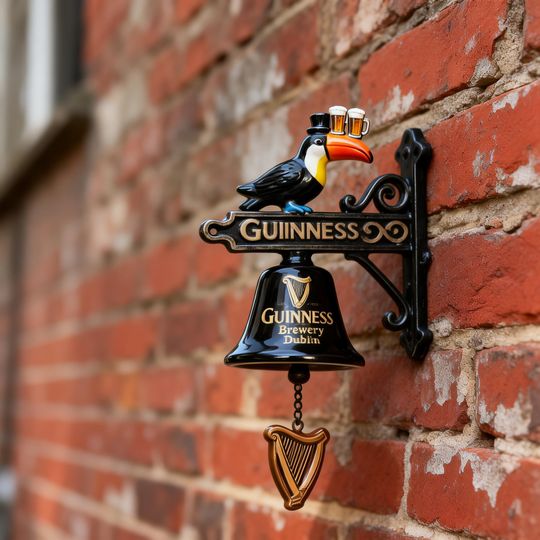Guinness Toucan Wall Mounted Bell, Vintage Irish Pub Decor, Beer Lover Ornament