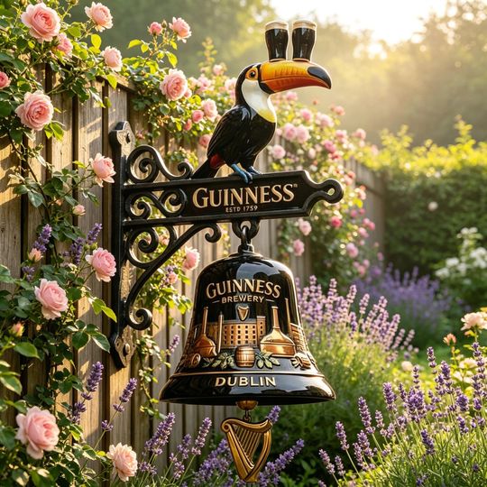 Vintage Guinness Toucan Doorbell, Retro Irish Pub Wall Mounted Bell, Garden Patio Decor, Unique Housewarming Gift for Beer Lovers