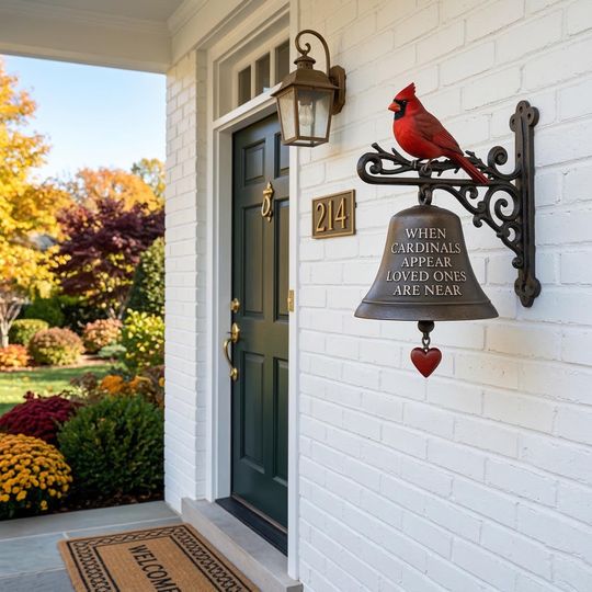 Outdoor Cardinal Door Bell - Bronze Wall Mounted Dinner Bell - Memorial Sympathy Gift for Porch & Garden