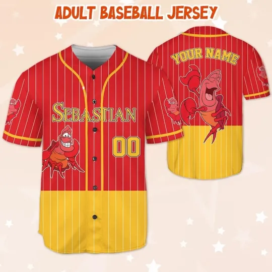 Discover Personalized Cartoon Sebastian The Little Mermaid Baseball Jersey