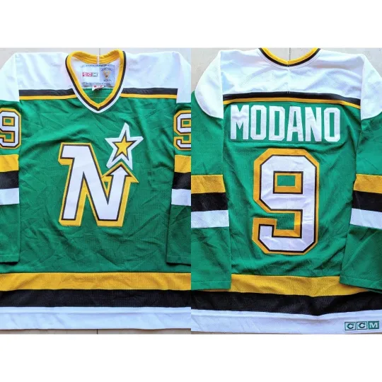 Discover Mike Modano #9 Minnesota North Stars Vintage Hockey Jersey