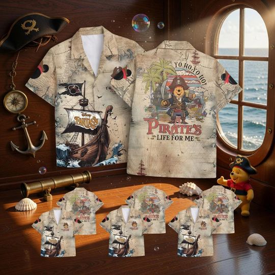 Discover Disney Cruise Pooh Pirate Hawaiian Shirt and Shorts Set, Custom Name, Family Matching Outfit