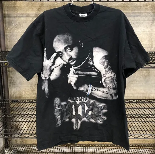 Discover Vintage Y2K Tupac Shakur All Eyez on Me Black T-Shirt Men
