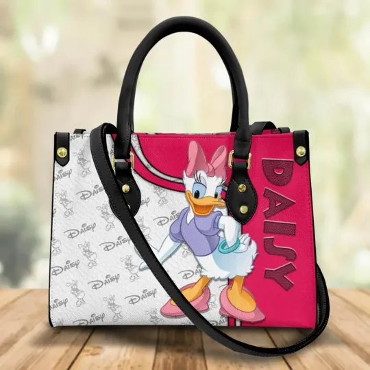 Discover Daisy Duck Leather Bag, Disney Cartoon Leather Tote Bag, Girl Crossbody Bag