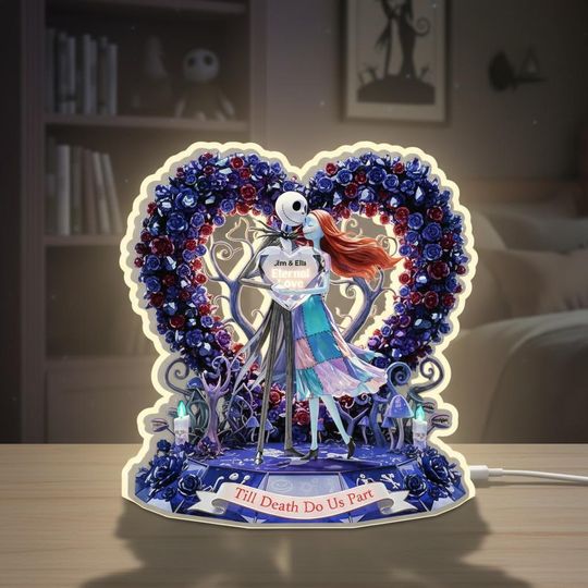 Discover Nightmare Before Christmas Acrylic Light Box, Jack And Sally Valentine Couple Shaped Box, Romantic 2D Printed Decor, Valentine Gift For