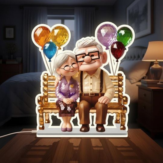 Discover Up Couple Acrylic Light Box, Pixar Valentine Couple Shaped Box, Disney 2D Printed Decor, Romantic Gift For Her