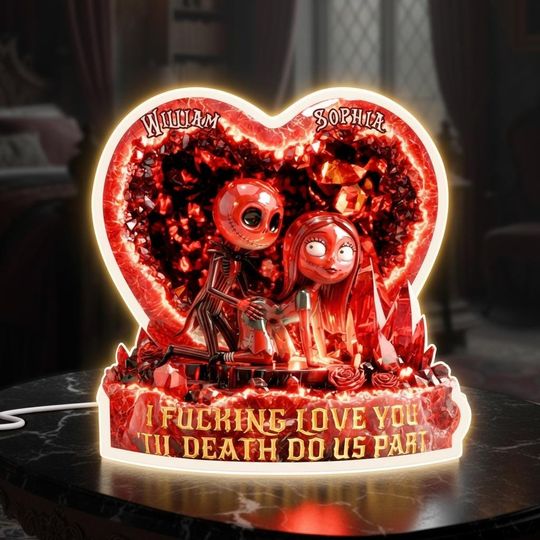 Nightmare Before Christmas Acrylic Light Box, Spooky Valentine Couple Shaped Box, Halloween 2D Printed Decor, Skeleton Gift