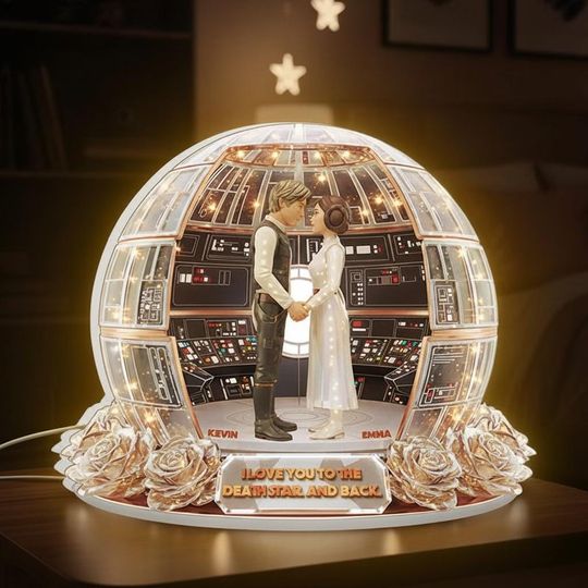 Star Wars Acrylic Light Box, Death Star Valentine Couple Shaped Box, 2D Printed Decor, Valentine Gift