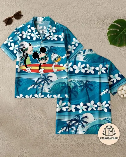Discover Mickey And Friends Surfing Hawaiian Shirt, Disney Vacation 2026 Outfits Mickey