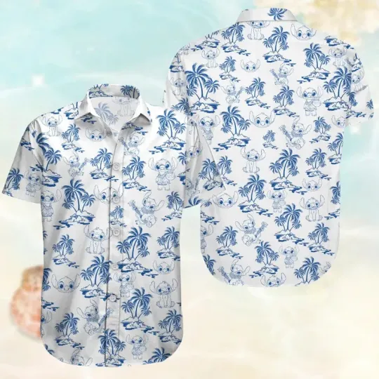 Discover Retro Stitch Button Shirt Lilo & Stitch Hawaiian Shirt Disneyland Vacation Shirt