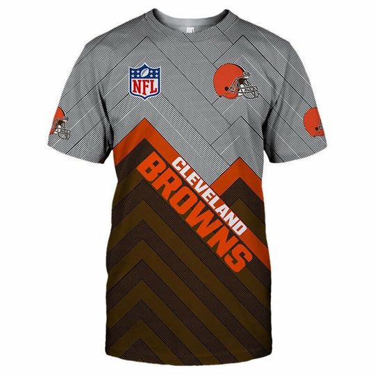 Discover Cleveland Browns 3D Football T-Shirt Grey Orange