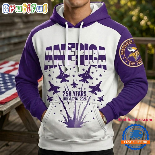 Minnesota Vikings 250th Anniversary of US All Over Printed Hoodie