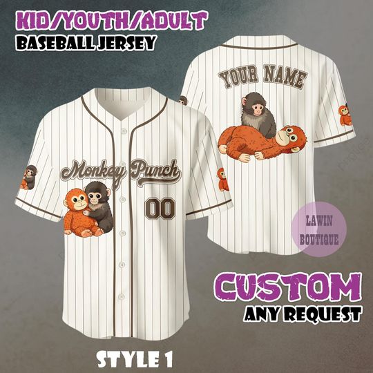 Discover Custom Monkey Punch Monkey Baseball Jersey, Funny Animal Humor Shirt