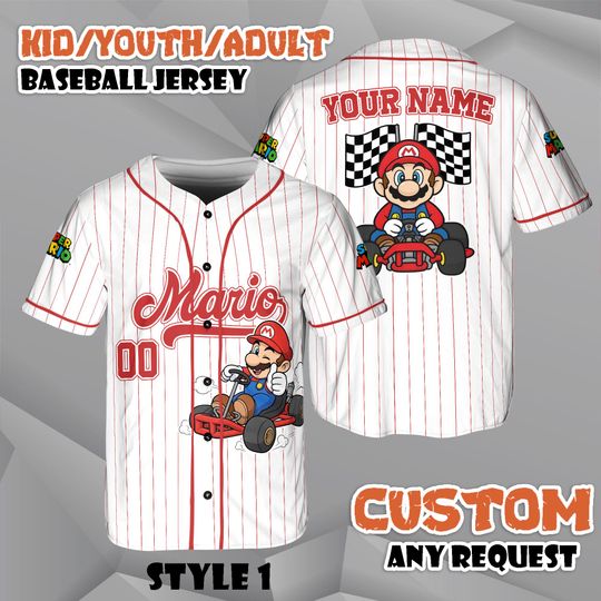 Custom Mario Kart Baseball Jersey, Racing Fan Apparel