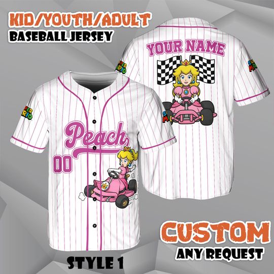 Discover Custom Princess Peach Kart Baseball Jersey, Super Mario Gaming Tee