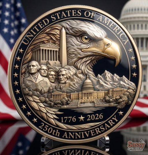 Gold USA 250th Anniversary Commemorative Coin, 1776-2026 Semiquincentennial Patriotic Challenge Coin