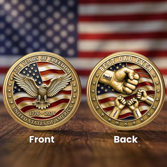 Best Dad Ever USA 250Th Anniversary Keepsake Coin,gift for dad, Gift for Retired Army, Navy,Air Force,Marines,Military, veteran,fathers day