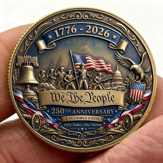 Discover US 250th Anniversary Commemorative Coin, 1776-2026 Semiquincentennial Challenge Coin, Patriotic American History Gift, Great Seal Design