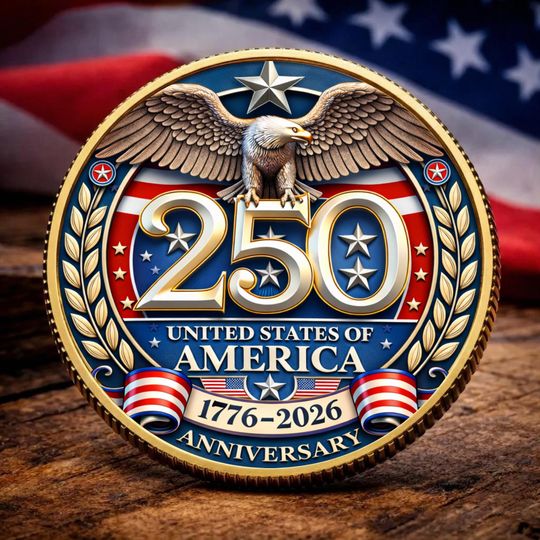 250th USA Anniversary Keepsake Coin, Patriotic Gift For Women Men, 250 Years Freedom Eagle, 1776-2026 Coin, 4th of July Gift