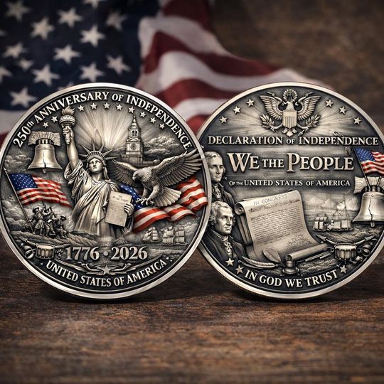 Discover 250th Anniversary USA Independence Coin 17762026, Declaration of Independence Collectible, Patriotic Gift