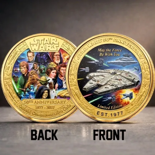 Star Wars 50th Anniversary Coin 1977-2027 Millennium Falcon Gold Commemorative
