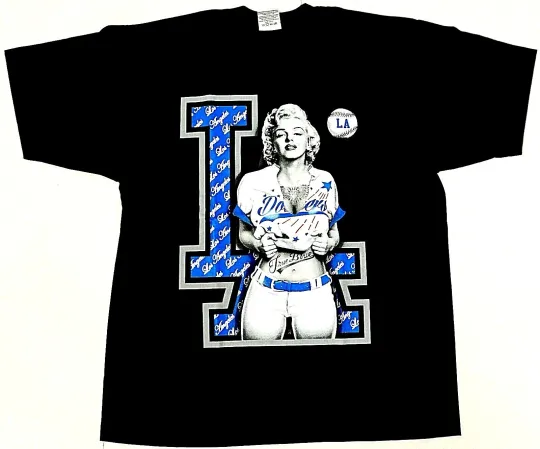 Los Angeles T-Shirt LA Baseball Marilyn Monroe Cotton Men's Black