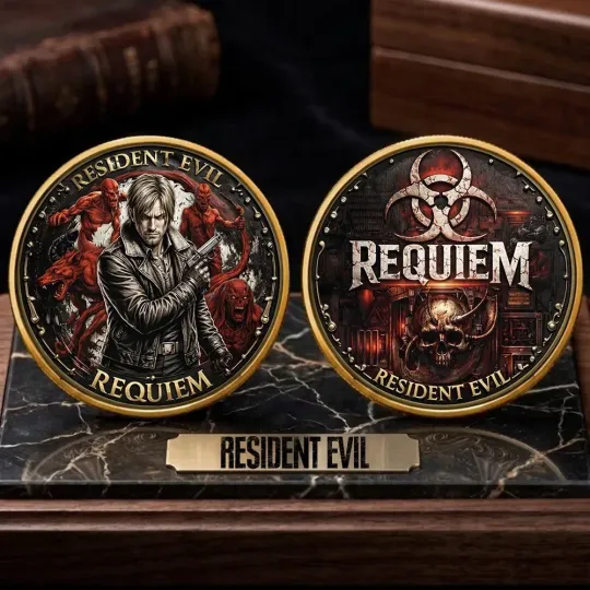 Resident Evil Leon Kennedy Requiem Gold Plated Coin Video Game Challenge Token