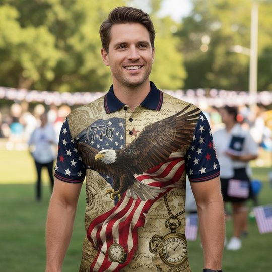 250 Years of Freedom Polo Shirt Patriotic Eagle Polo 1776 2026 Independence Anniversary Vintage USA Flag Golf Shirt