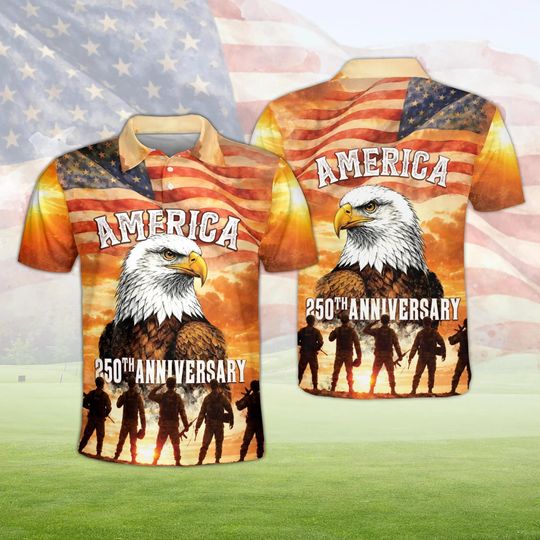 USA 250th Anniversary Polo Shirt, Patriotic Veteran Shirt, Eagle American Flag Shirt, Military Tribute Shirt, 4th of July Shirt for Veterans
