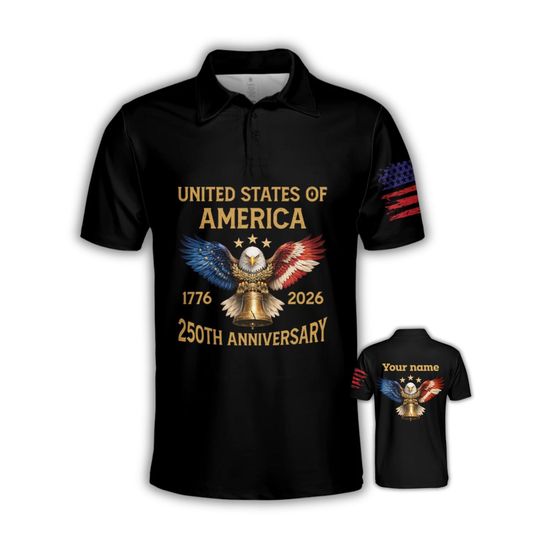 America 250 Polo Shirt, USA 250th Anniversary Shirt, Patriotic Fireworks Eagle Polo Gift