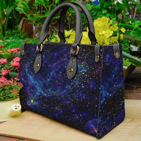 Discover Galaxy Star Map Crossbody Bag Leather Bags for Women Cosmic Space Astrology Shoulder Purse