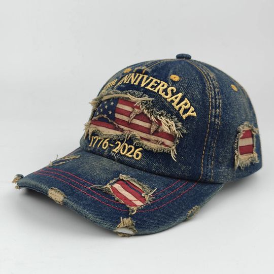 Distressed Denim American Flag Cap  250th Anniversary Patriotic Hat