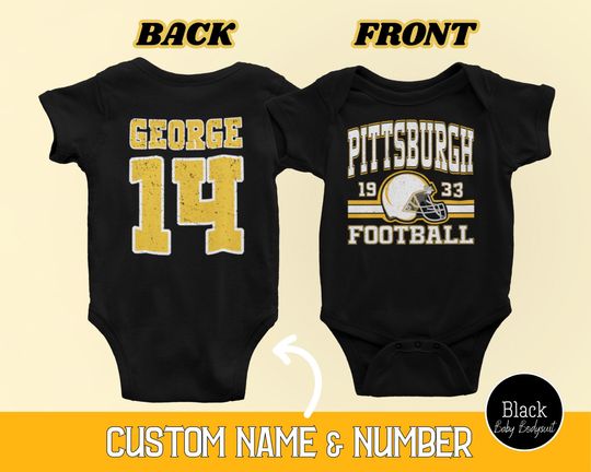 Pittsburgh Football Onesies, Retro 80s Style Game Day Baby Tee, Football Baby Shower Gift Bodysuit, Cute Pittsburgh Champion Toddler Tshirt