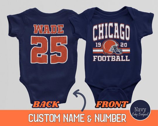 Custom Chicago Football Onesies, Personalized Chicago Game Day Baby Tee, Retro Vintage 80s Style Tee, Cute Football Baby Shower Gift