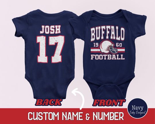 Custom Buffalo Football Onesies, Personalized Buffalo Retro 80s Style Baby Bodysuit, Game Day Baby Tshirt, Football Baby Shower Gift