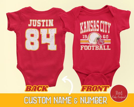 Custom Kansas City Football Onesies, Personalized Kansas City Retro 80s Style Tee, Game Day Baby T-shirt, Football Baby Shower Gifts