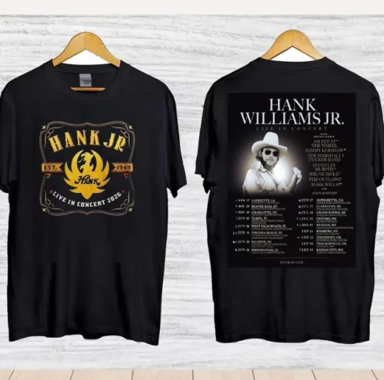 Discover Hank Williams Jr. Tour 2026 Unisex  T-shirt, Fast ship