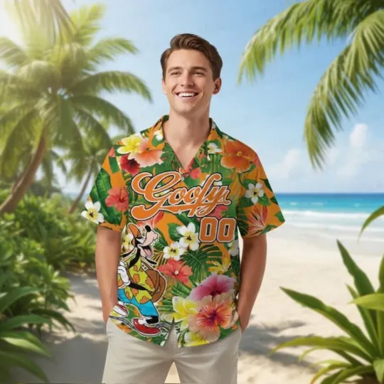Discover Custom Funny Goofy Dog Tropical Flowers Summer Vacation Aloha Hawaiian Shirt