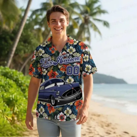 Custom Pixar Cars Doc Hudson Tropical Flowers Aloha Summer Hawaiian Shirt