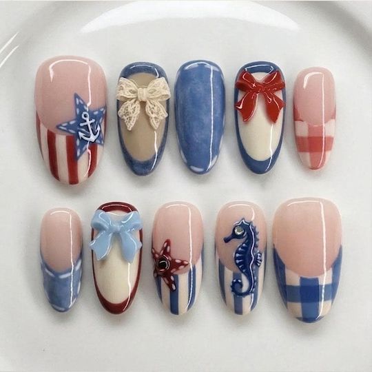 USA Western Press On Nails / 4th of July Nails / Cowboy Nails / Star Nails / Patriotic Nails / Country Nails / Cute Nails