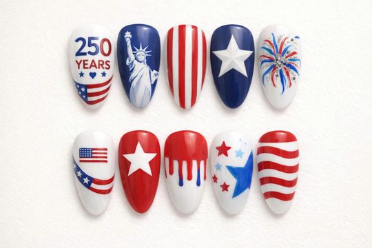 USA 250th Anniversary Press On Nails, Patriotic Flag Statue of Liberty Set