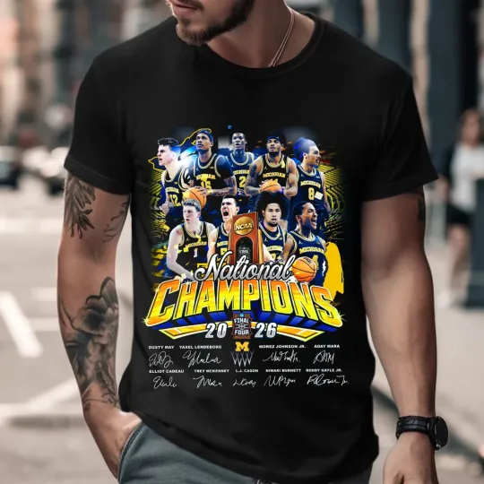 Discover Michigan Wolverines 2026 NCAA National Champions T-Shirt Men Black Basketball