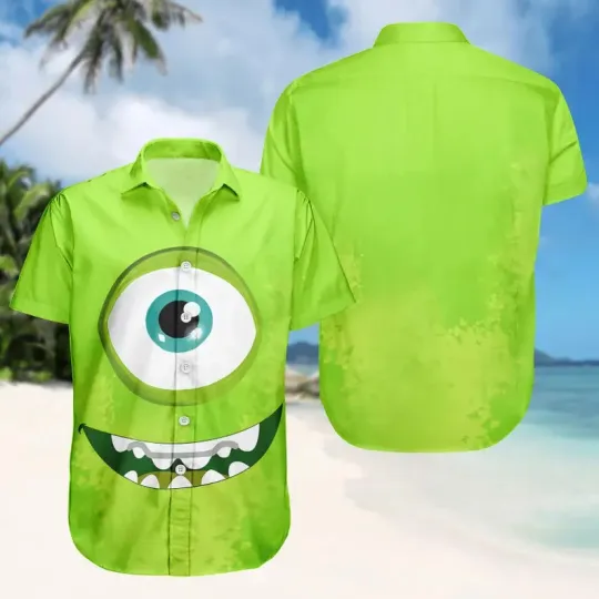 Mike Wazowski Monsters Inc Hawaiian Shirt, Mike Wazowski Cosplay Button Shirt